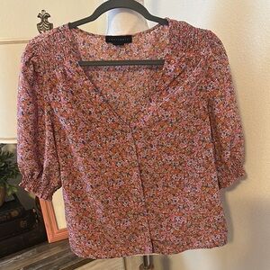 Sanctuary Rust Pink Floral Button-Front Blouse